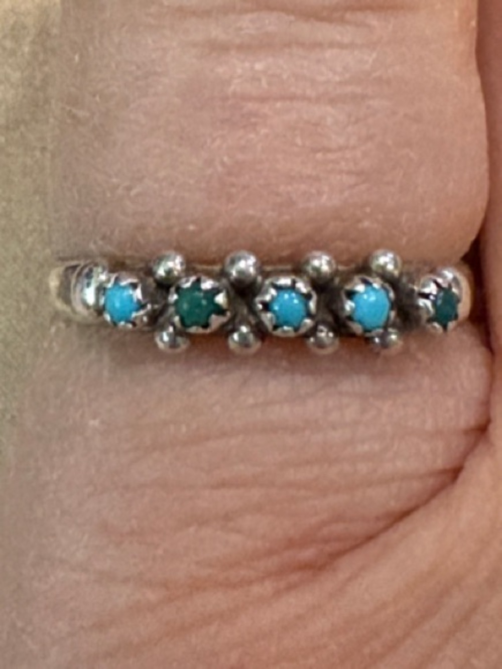 Vintage or Antique Silver Blue and Green Turquoise Half-Eternity Band Ring